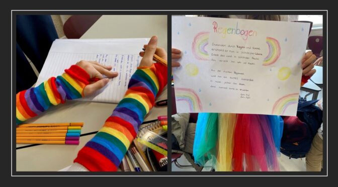 Regenbogenstifte machen Regenbogengedichte